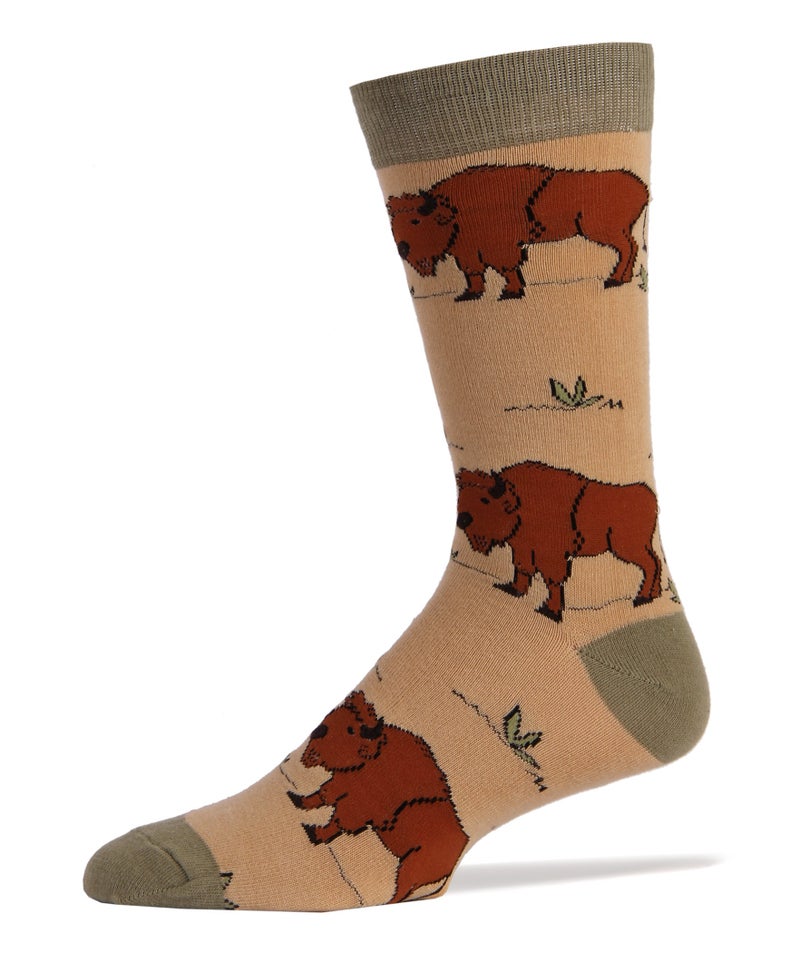 ooohyeah Men's Colorful Novelty Wild Life Animal Crew Socks, Funny Crazy Cool Dress Socks, Buffao - Image 1